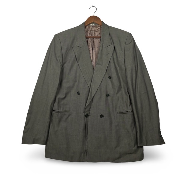 Vtg Tessuto Ermenegildo Zegna Double Breasted Blazer 44R Olive Green Wool Jacket